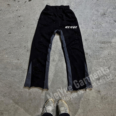 Custom Rhinestone Print Mens Joggers Wide Leg Flare Baggy Acid Wash Stacked Sweatpants Men Casual Sweat Pants Trousers for Men