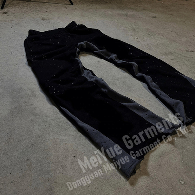 Custom Rhinestone Print Mens Joggers Wide Leg Flare Baggy Acid Wash Stacked Sweatpants Men Casual Sweat Pants Trousers for Men