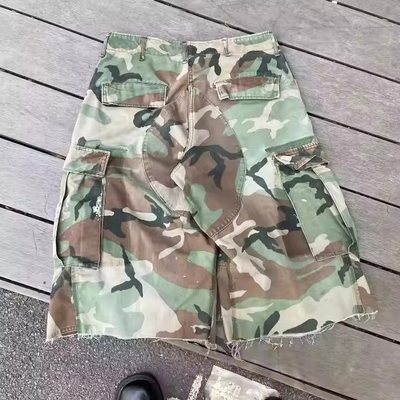 Custom Manufacturer Streetwear Cut Edge Dtg Print Baggy Oversized Ripped Distressed Camouflage Camo Cargo Shorts for Men