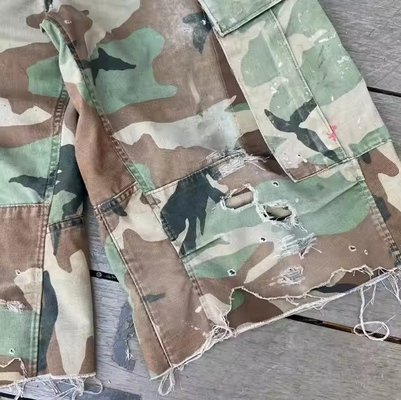 Custom Manufacturer Streetwear Cut Edge Dtg Print Baggy Oversized Ripped Distressed Camouflage Camo Cargo Shorts for Men