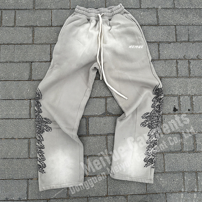 Custom Mens Joggers Fleece Wide Leg Flared Baggy Acid Wash Vintage Stacked Sweatpants Men Casual Sweat Pants Trousers for Men
