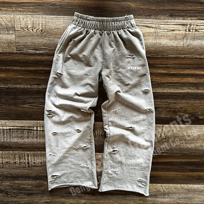 Custom Mens Ripped Joggers Straight Wide Leg Flared Baggy Holey Stacked Sweatpants Men Casual Track Sweat Pants Trousers for Men