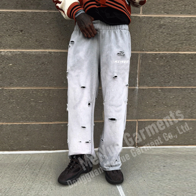 Custom Mens Ripped Joggers Straight Wide Leg Flared Baggy Holey Stacked Sweatpants Men Casual Track Sweat Pants Trousers for Men