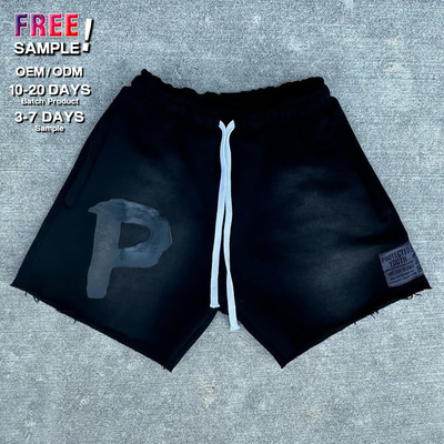 Custom Shorts Summer Embroidery logo Shorts Acid Washed Rips Distressed Cut Edge Vintage Streetwear Casual Raw Hem Shorts Men