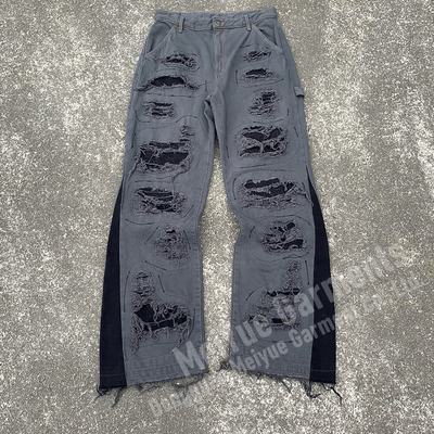 Custom Mens Joggers Wide Leg Flared Baggy Distressed Stacked Sweatpants Men Casual Sweat Cargo Holey Pants Trousers for Men