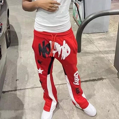 OEM  French Terry Men Streetwear Flared Joggers  Fleece Cotton Track Flared Sweatpants Custom Print 3d Casual Puff  Logo Man