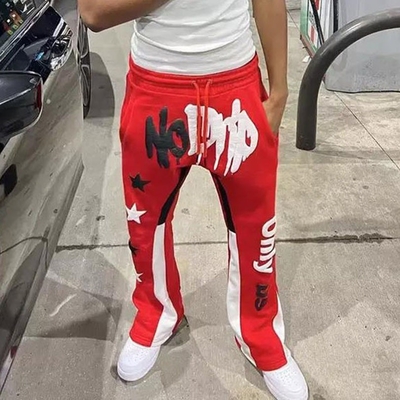 OEM  French Terry Men Streetwear Flared Joggers  Fleece Cotton Track Flared Sweatpants Custom Print 3d Casual Puff  Logo Man