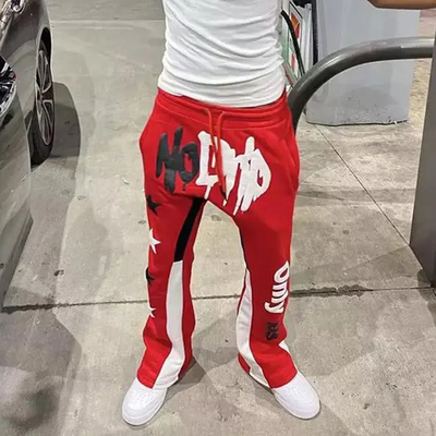 OEM  French Terry Men Streetwear Flared Joggers  Fleece Cotton Track Flared Sweatpants Custom Print 3d Casual Puff  Logo Man