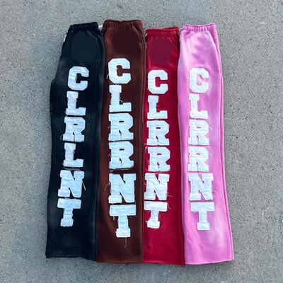 Custom Logo Bulk Applique Graphic Embroidered Patches Stacked Flare Sweat Pants Acid Wash Mens Jogger Flared Cargo Pants
