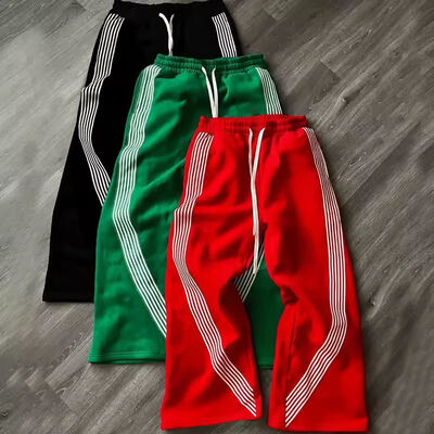 kaufen Custom Logo Jogger Graphisch gestickte Patches Webbing getrimmt Breitbein Design Track Hosen übergroße Nylon Flared Sweatpants Online-Herstellung