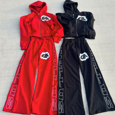 Custom Windbreaker Nylon Jogging Wide Leg Baggy Pants Men's Jogger Oversized Sweatpants Side Zipper Print Flare Sweat Pants Men