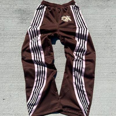Custom Windbreaker Side Stripe Embroidery Print Oversized Nylon Jogger Wide Leg Baggy Pants Sweatpants Flare Sweat Pants Men