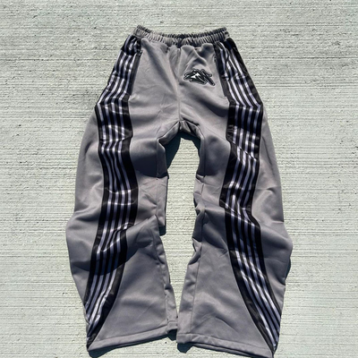 Custom Windbreaker Side Stripe Embroidery Print Oversized Nylon Jogger Wide Leg Baggy Pants Sweatpants Flare Sweat Pants Men