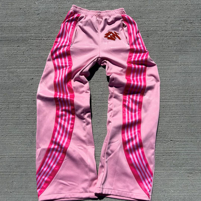 Custom Windbreaker Side Stripe Embroidery Print Oversized Nylon Jogger Wide Leg Baggy Pants Sweatpants Flare Sweat Pants Men