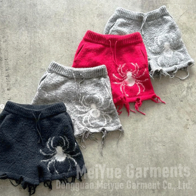 Custom Shorts Print Logo High Quality Fluffy Fuzzy Knitted Mohair Wool Below Knee Drawstring Streetwear Oversized Shorts for Men