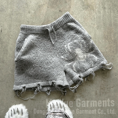 Custom Shorts Print Logo High Quality Fluffy Fuzzy Knitted Mohair Wool Below Knee Drawstring Streetwear Oversized Shorts for Men