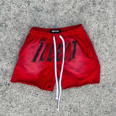 Custom Logo Silk Screen Print Streetwear Vintage Cotton French Terry Patch Embroidery With Drawstring Acid Wash Men's Shorts