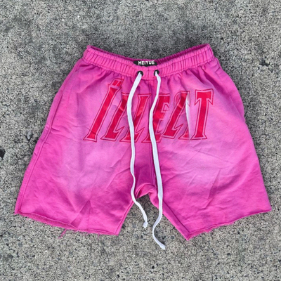 Custom Logo Silk Screen Print Streetwear Vintage Cotton French Terry Patch Embroidery With Drawstring Acid Wash Men's Shorts