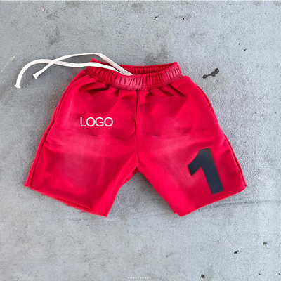 Custom Print Logo Drawstrings Acid Wash Vintage Men's Shorts Sweat Cotton Distressed Cut Edge Shorts Jogging Shorts