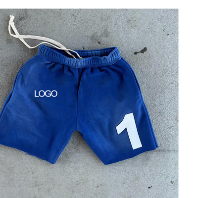 Custom Print Logo Drawstrings Acid Wash Vintage Men's Shorts Sweat Cotton Distressed Cut Edge Shorts Jogging Shorts