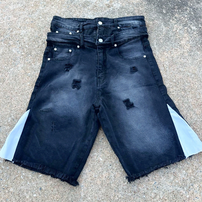 Embroidered Patches Logo Streetwear Summer Shorts Distressed  Acid Wash Jean Shorts