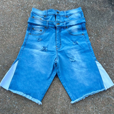 Embroidered Patches Logo Streetwear Summer Shorts Distressed  Acid Wash Jean Shorts