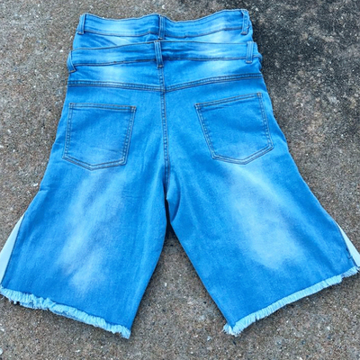 Embroidered Patches Logo Streetwear Summer Shorts Distressed  Acid Wash Jean Shorts