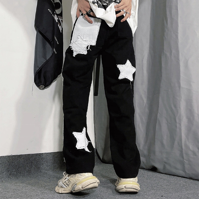 Mens Streetwear Track Pants Applique Graphic Embroidered Patches  Acid Wash Mens Joggers