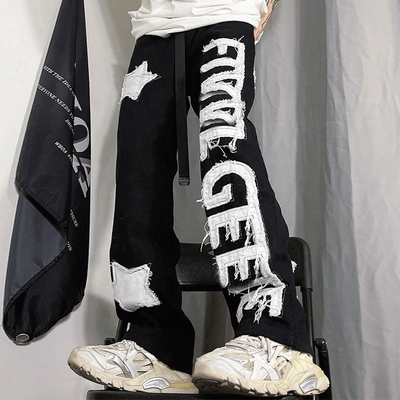 Mens Streetwear Track Pants Applique Graphic Embroidered Patches  Acid Wash Mens Joggers