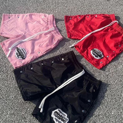 Custom Windbreaker Button Snap Shorts Embroidery Chenille Nylon Shorts Loose Lightweight Nylon Basketball Gym Shorts for Men