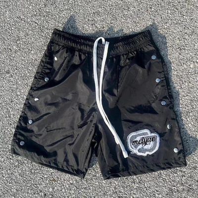 Custom Windbreaker Button Snap Shorts Embroidery Chenille Nylon Shorts Loose Lightweight Nylon Basketball Gym Shorts for Men