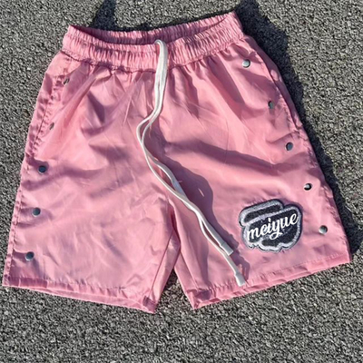 Custom Windbreaker Button Snap Shorts Embroidery Chenille Nylon Shorts Loose Lightweight Nylon Basketball Gym Shorts for Men