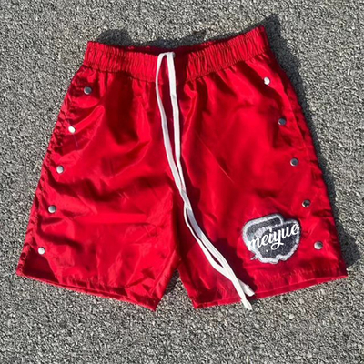 Custom Windbreaker Button Snap Shorts Embroidery Chenille Nylon Shorts Loose Lightweight Nylon Basketball Gym Shorts for Men