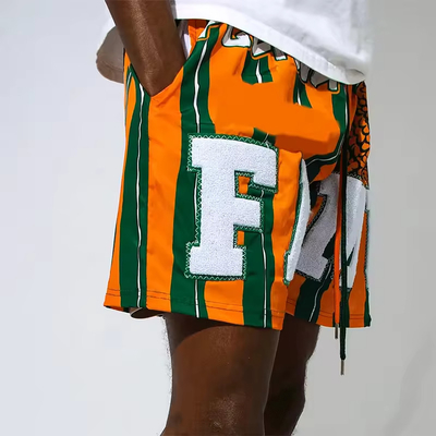 Custom Chenille Jogging Sport Embroidered Logo Wholesales Spandex Workout Shorts Mesh Fitness With Pocket Gym Shorts for Men