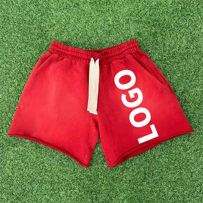 Custom Logo Manufacturer High Quality Screen Joggers Puff Print Vintage Cotton French Terry Sweat Men Acid Wash Sun Faded Shorts