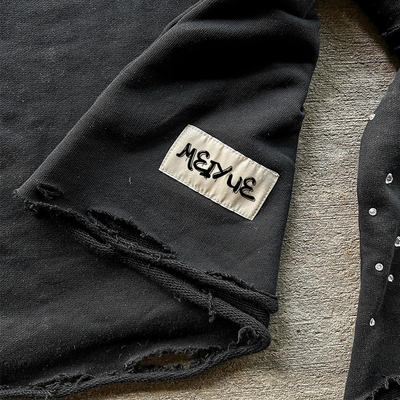 Custom Sweatshirt Rhinestone Distressed Unisex Embroidered Long Sleeve Double Layered Oversized T Shirt Heavyweight for Men