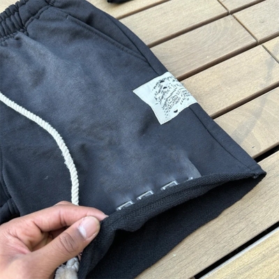 2024 High Quantity Fashion Causal Jogger Sweat Short 100 Cotton Puff Printing Logo Distress Label Mens Acid Washed Shorts