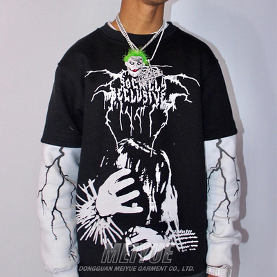 Custom Screen Print Logo Double Layer Long Sleeve 100% Cotton Tshirt Workout Streetwear Men Oversized Sweatshirt T Shirt for Men