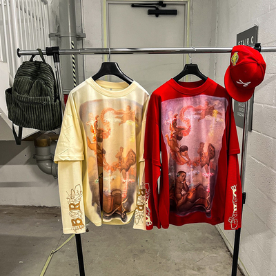 Luxury Clothing Manufacturers Custom Street Wear Double Layer Long Sleeve Cotton Oversize Loose Streetwear Unisex T Shirt T Shit