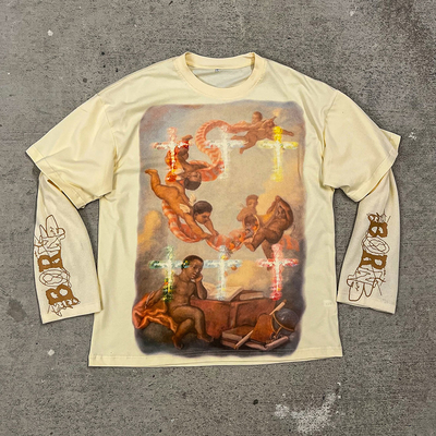 Luxury Clothing Manufacturers Custom Street Wear Double Layer Long Sleeve Cotton Oversize Loose Streetwear Unisex T Shirt T Shit