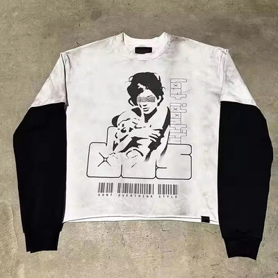 comprar Algodão Triturado Tela de Impressão Manga Longa Camiseta de Distress Sol Desbotado Respirável Fabricação em linha