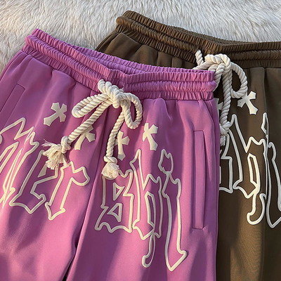Custom Vintage Jogger Cotton French Terry All Over 5 Inch Inseam Basketball Sweat 3d Screen Foam Puff Print Mesh Shorts for Men
