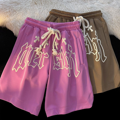 Custom Vintage Jogger Cotton French Terry All Over 5 Inch Inseam Basketball Sweat 3d Screen Foam Puff Print Mesh Shorts for Men