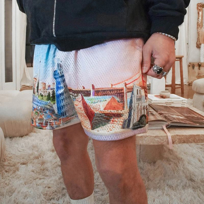 Custom Logo Sublimation Print Jogger Mens Athletic Streetwear Sports Half Pants Quick Dry Fitness Gym Mesh Shorts 5 Inch Inseam