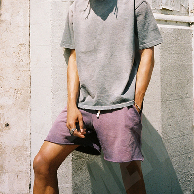 Solid Color Mens French Terry Shorts  Acid Washed Streetwear Outfits Shorts