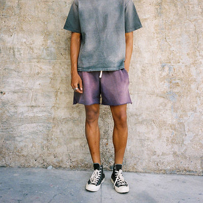 Solid Color Mens French Terry Shorts  Acid Washed Streetwear Outfits Shorts