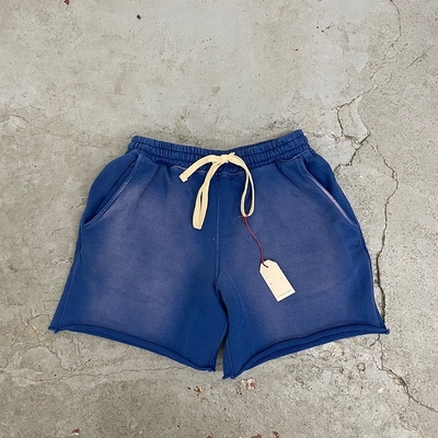 100% Cotton Acid Washed  Distressed Jogger Shorts Elastic Sports Urban Wear Shorts