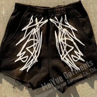 Puff Print Sun Faded Shorts Unisex Cut Edge Raw Hem Oversized Jogger Shorts