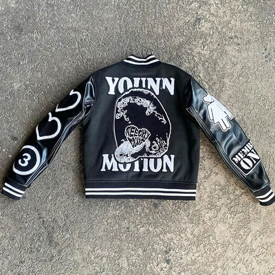 Custom Logo Patchwork Streetwear High Quality Chenille Embroidery Winter Leather Bomber Letterman Men Varsity Jacket for Men