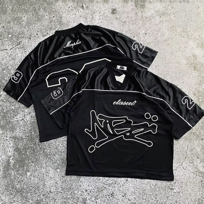 kupować Drukowanie na zamówienie Poliester Wielkowymiarowy Vintage Boxy Retro Soccer Football Jersey V Neck Mesh T-Shirts męskie Streetwear Summer produkcja online